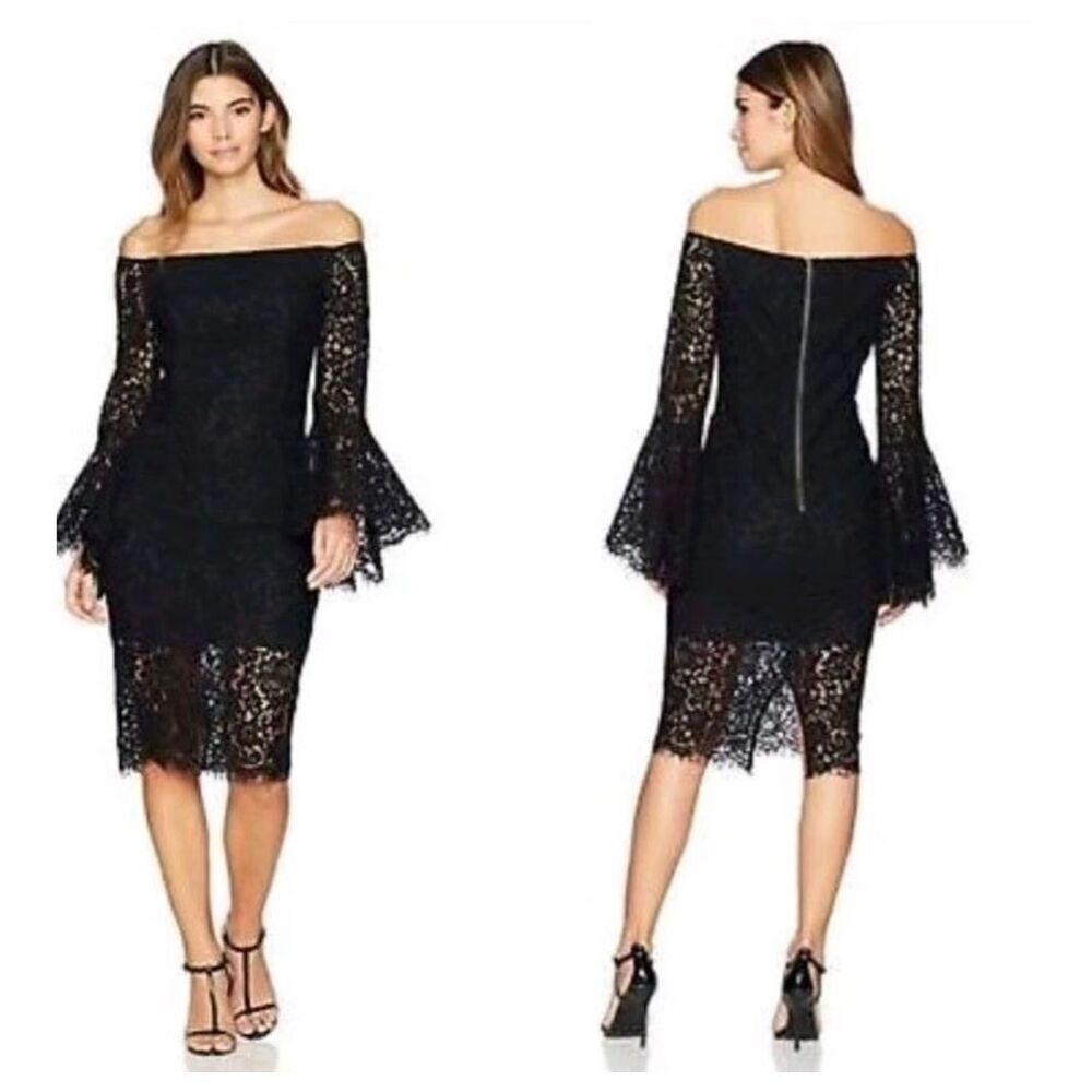 Bardot Solange Lace Off-Shoulder Dress in Black Size 8